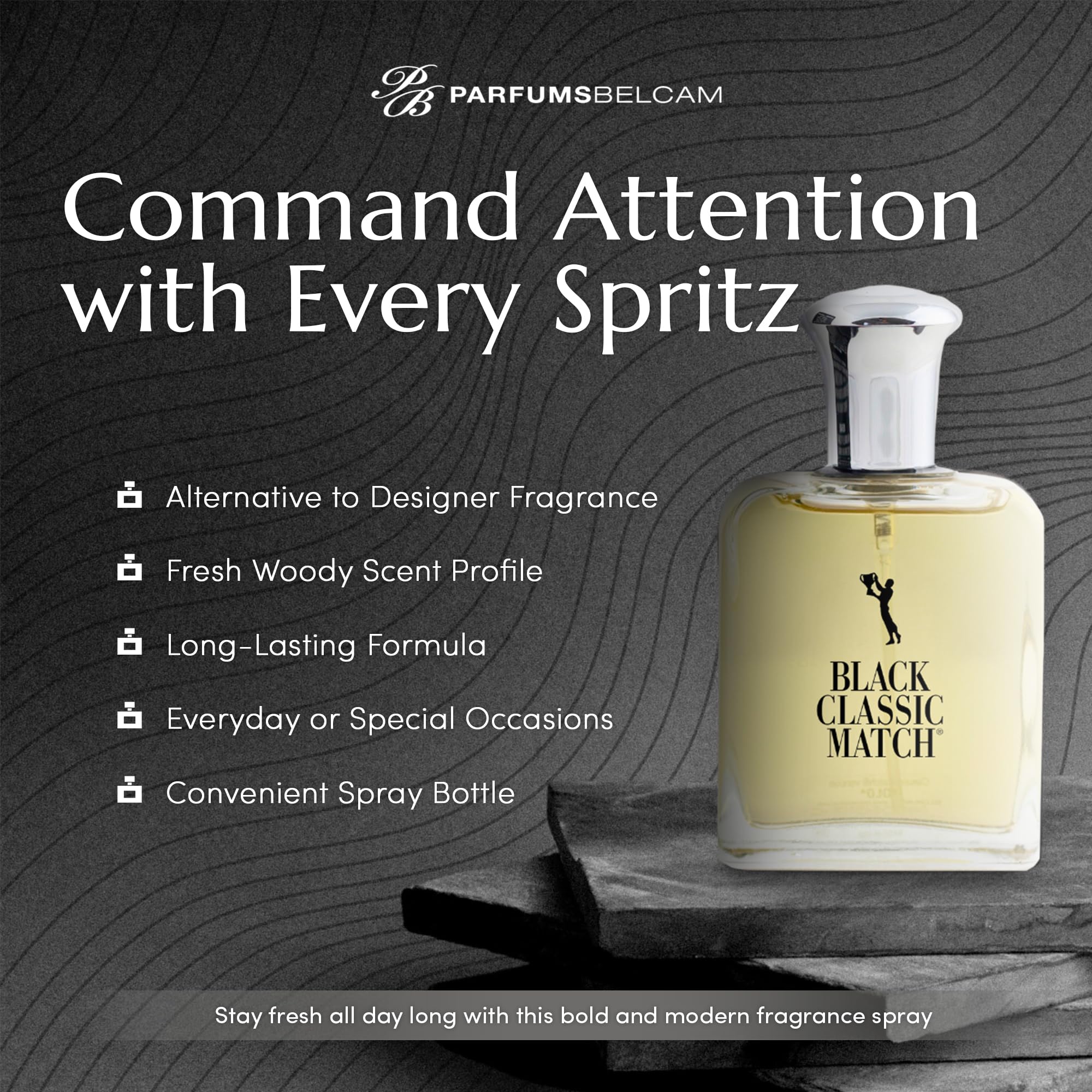 PB ParfumsBelcam Black Classic Match spray nozzle in action for easy application