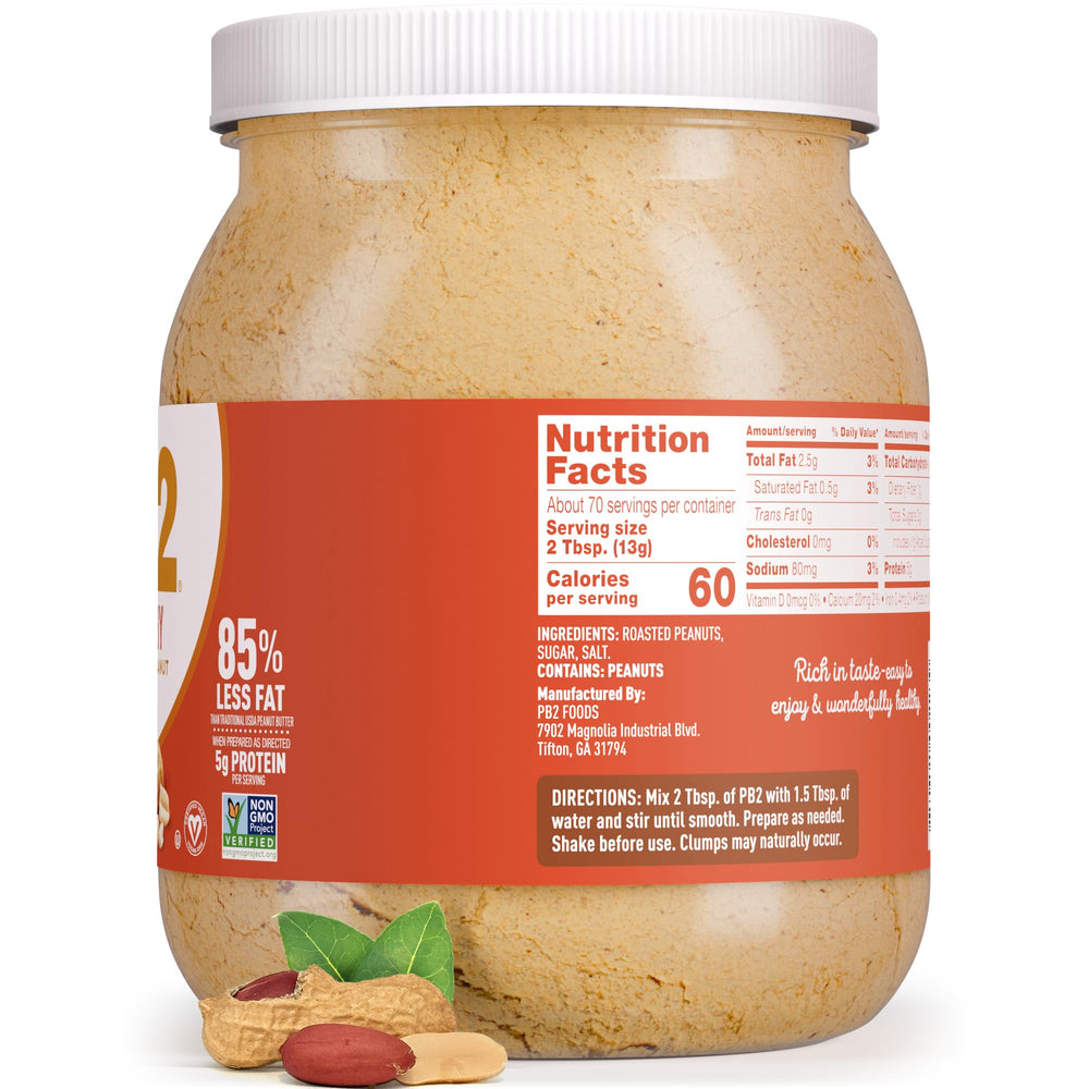 PB2 Crunchy Powdered Peanut Butter smoothie with banana, adds protein and flavor.
