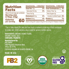 PB2 jar back shows nutrition facts and protein for quick snacks.