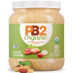 PB2 Organic powdered peanut butter jar front view with organic certification.