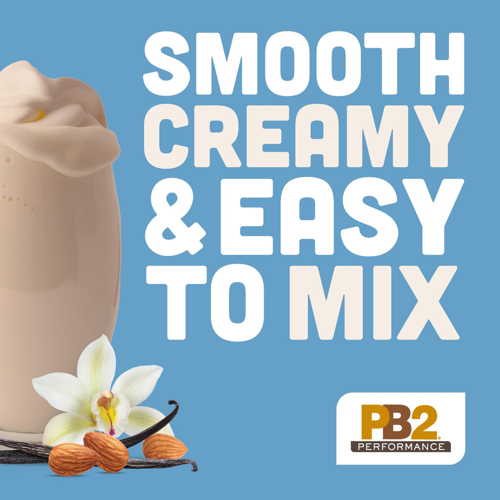 PB2 Performance almond protein powder blended into a creamy smoothie.