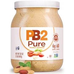 PB2 Pure Peanut Butter Powder jar front highlighting all-natural ingredients for versatile use.