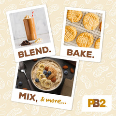 PB2 powder pouring into a smoothie for quick protein boost.