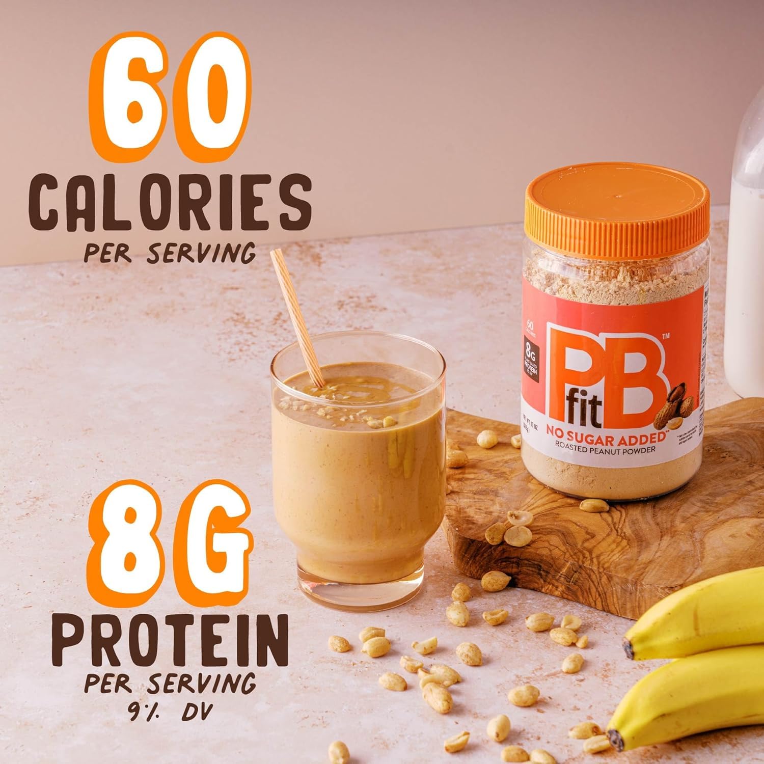 Scoop of PBfit No Sugar Added powder highlights simple ingredients for quick protein boosts