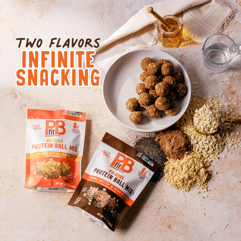 PBfit serving idea shows peanut butter cocoa balls as a snack