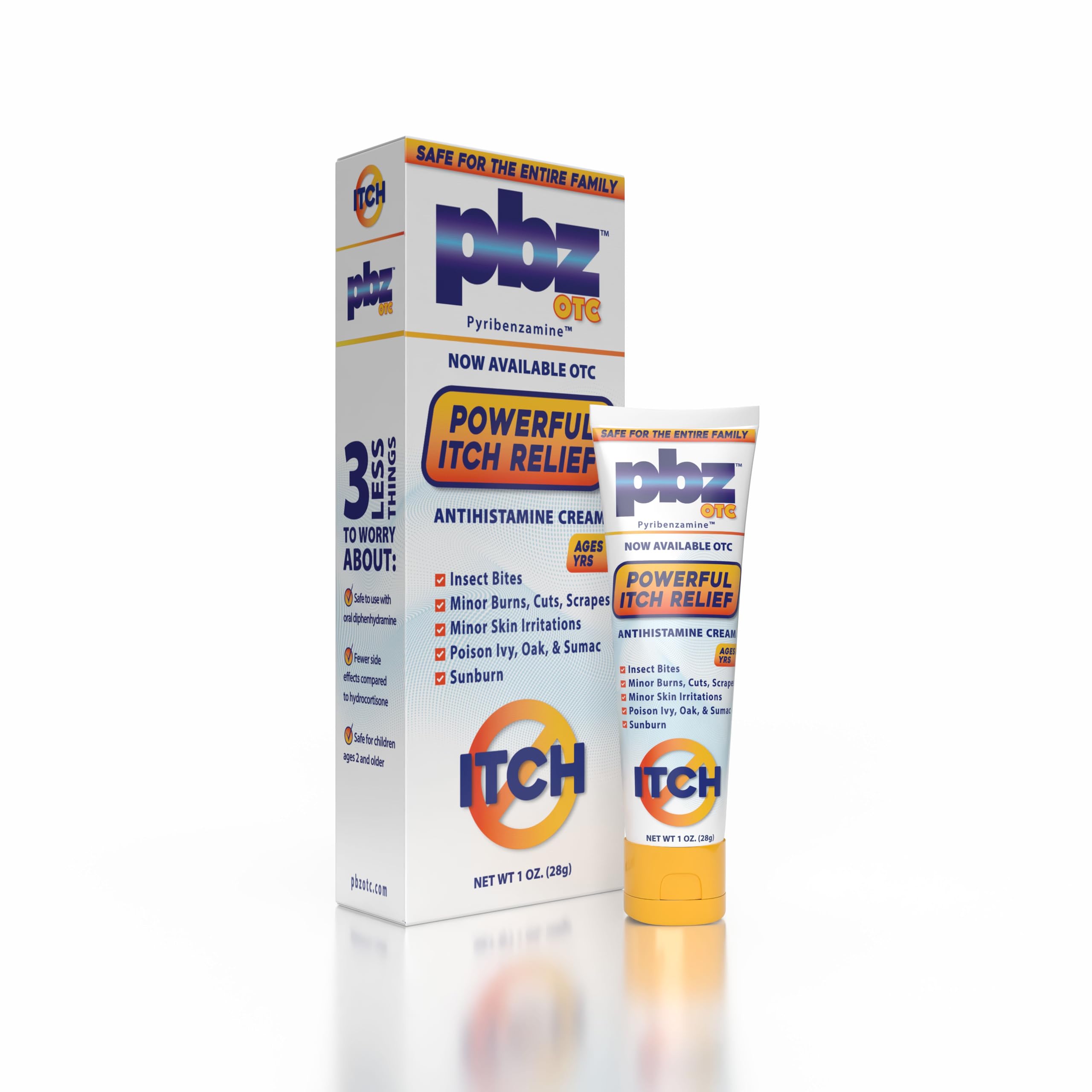 PBZ OTC antihistamine cream 1% tube providing daily itch relief with aloe