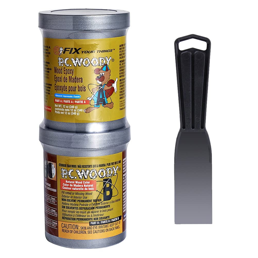 PC-Woody epoxy paste mixing tool aiding precise wood repairs