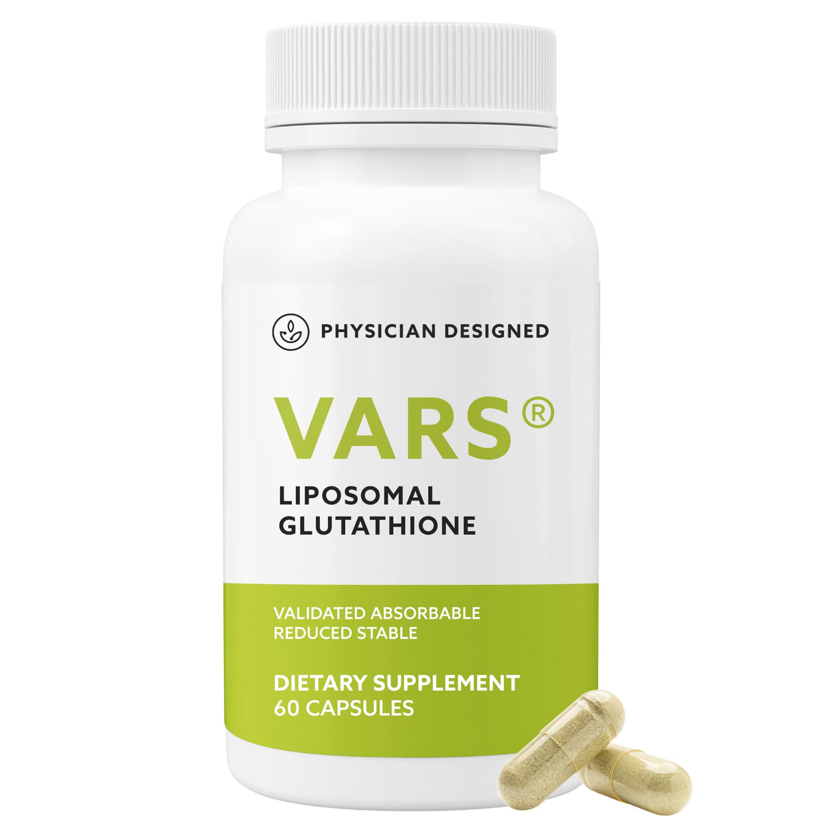 PD VARS liposomal glutathione bottle offering antioxidant support in a sleek package.
