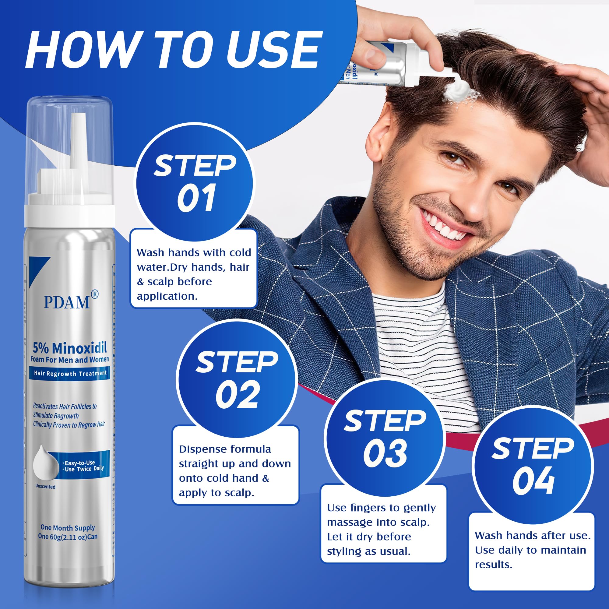 Pdam Minoxidil foam ready to use in daily routine