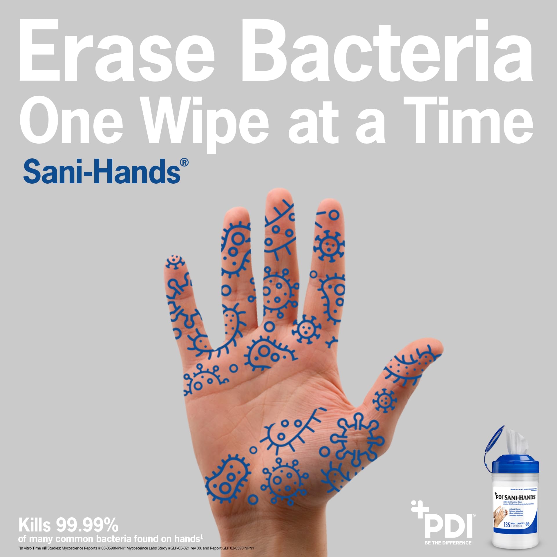PDI SaniHands ALC wipe close-up demonstrating convenient, alcohol-based sanitation.