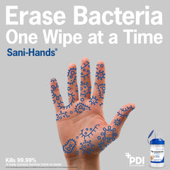 PDI SaniHands ALC wipe close-up demonstrating convenient, alcohol-based sanitation.