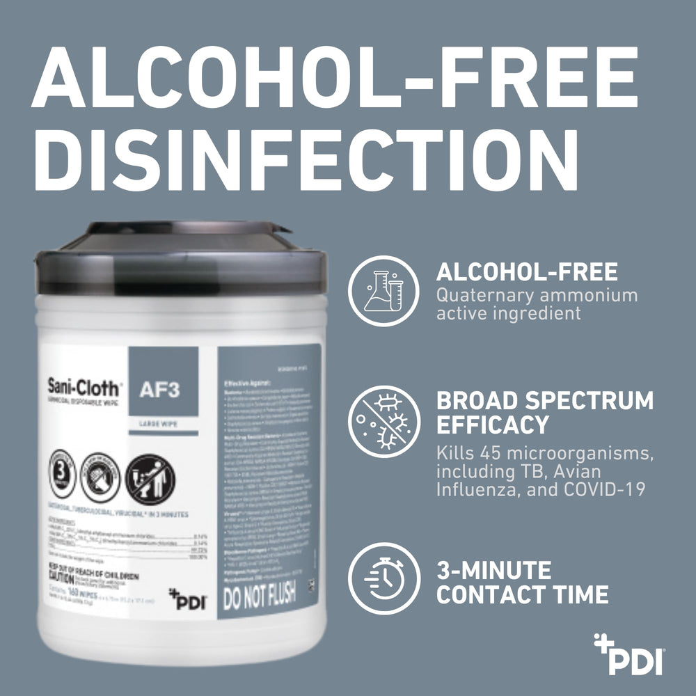 PDI Sani-Cloth AF3 wipes closeup showing soft material for safe cleaning