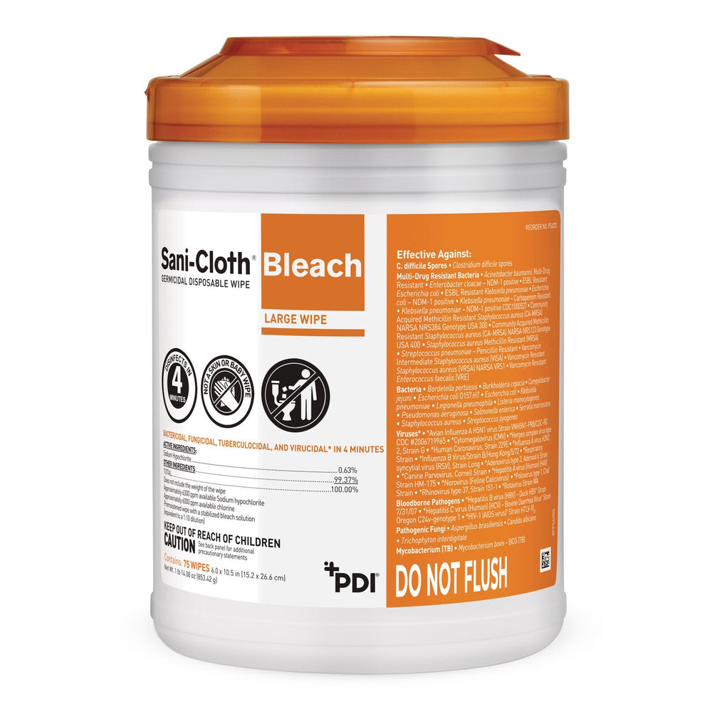 PDI Sani-Cloth Bleach wipe canister ready for high-traffic cleaning.