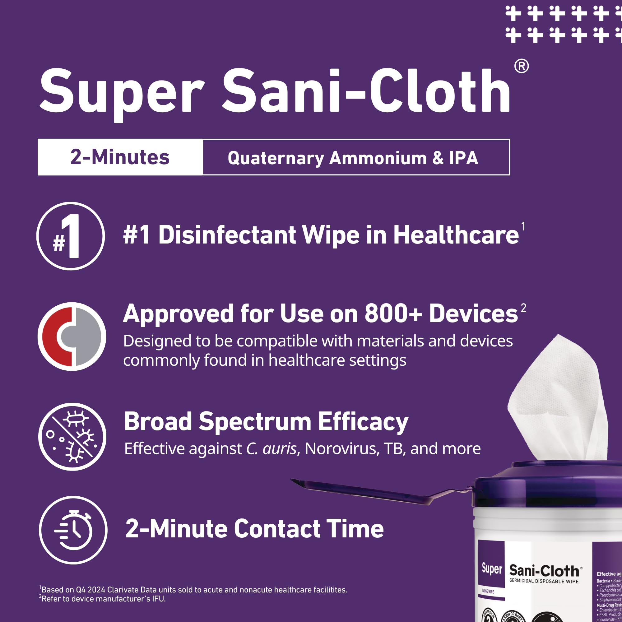 PDI Super Sani-Cloth wipe used on medical equipment for high-touch areas.