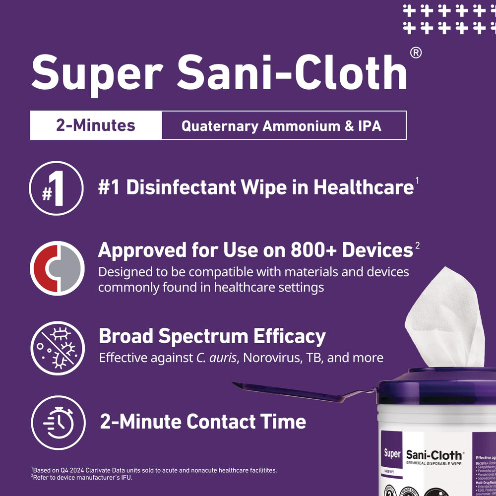 PDI Super Sani-Cloth wipe used on medical equipment for high-touch areas.