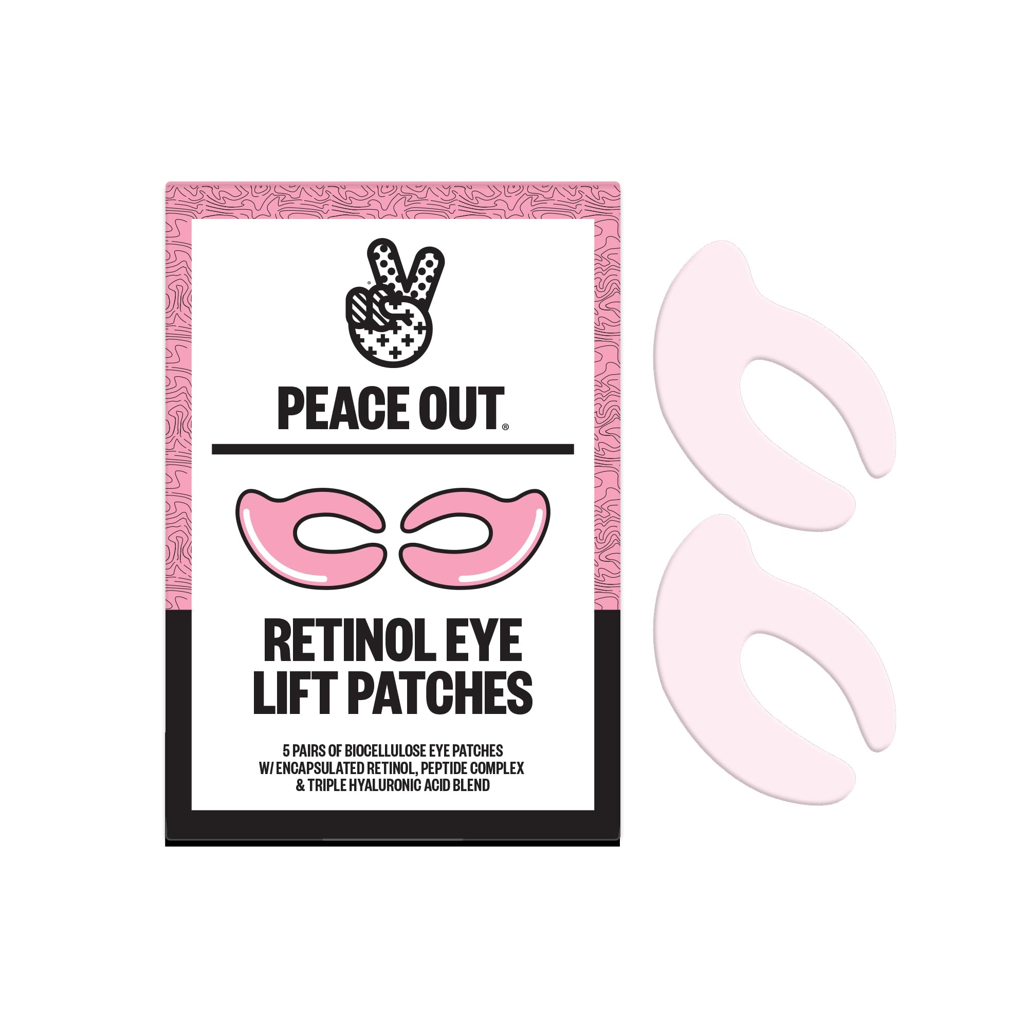 Peace Out Retinol Eye Lift Patches cover the full eye area for smoothing.