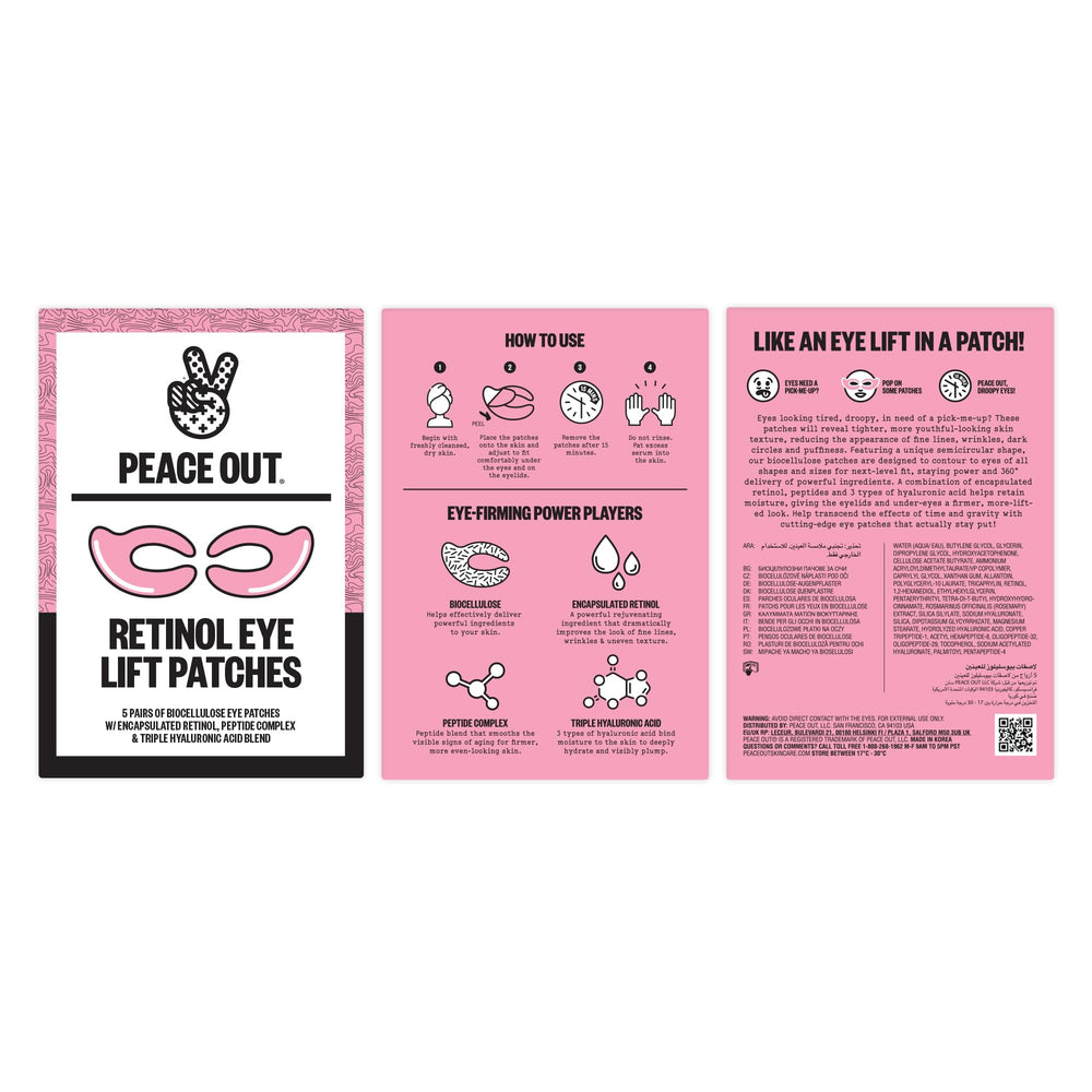 Peace Out patches target under-eye and eyelid areas for a refreshed look.