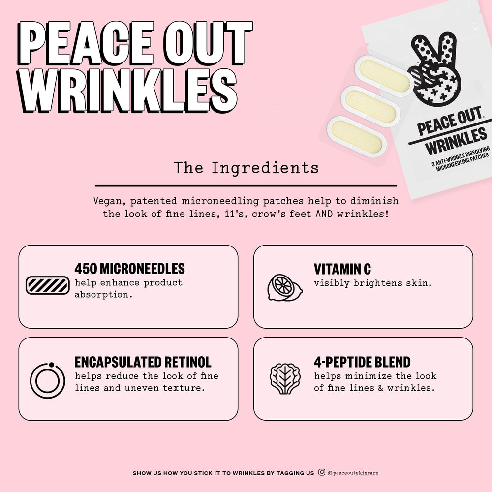 Peace Out patch on cheek illustrating firmer, plumper-looking skin