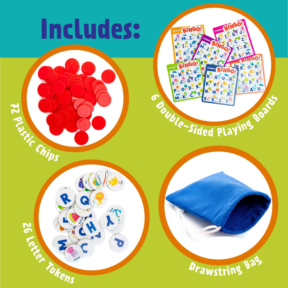 Peaceable Kingdom drawstring bag containing letter tiles for on the go play.