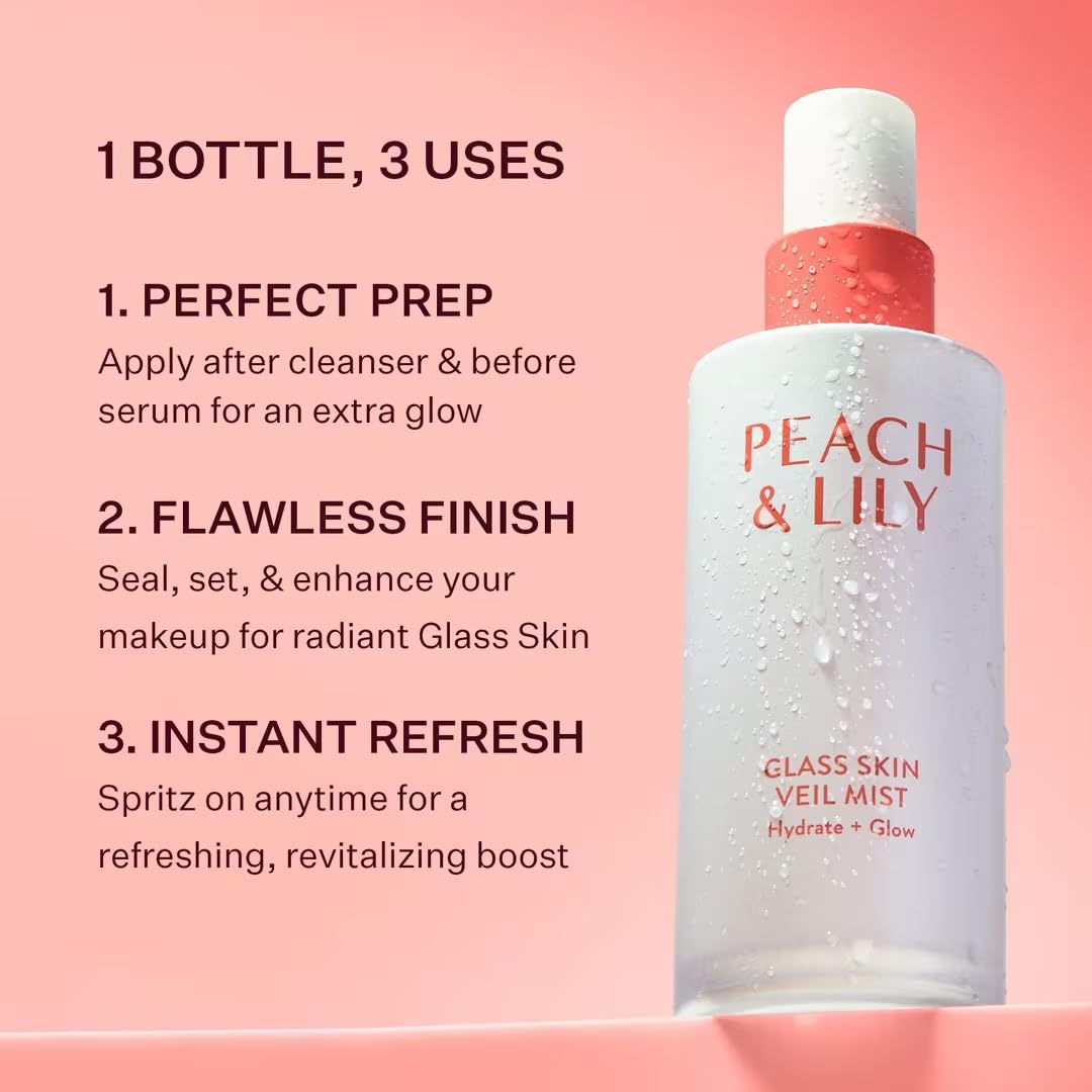Misted onto bare skin showing dewy glass-skin finish.