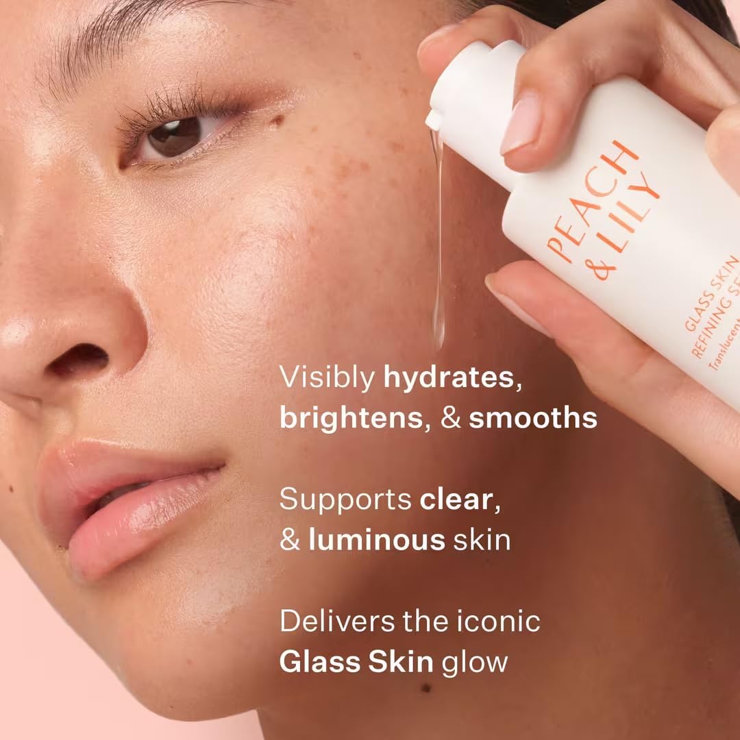 Peach & Lily serum application on skin demonstrating gentle tapping for refreshed skin