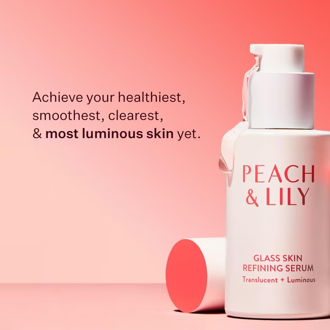 Peach & Lily serum pump close-up showing easy daily dispensing for hydration