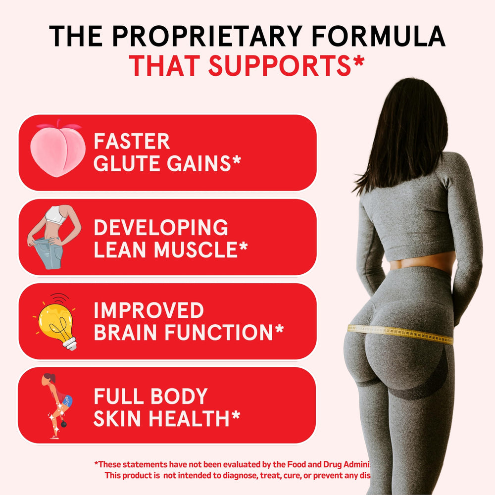 Peach Perfect Creatine powder scoop beside a glute-focused workout setup