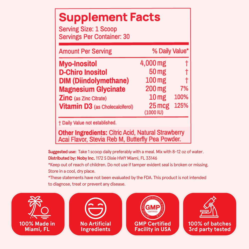 Peach Perfect Inositol Powder nutrition label closeup for informed use