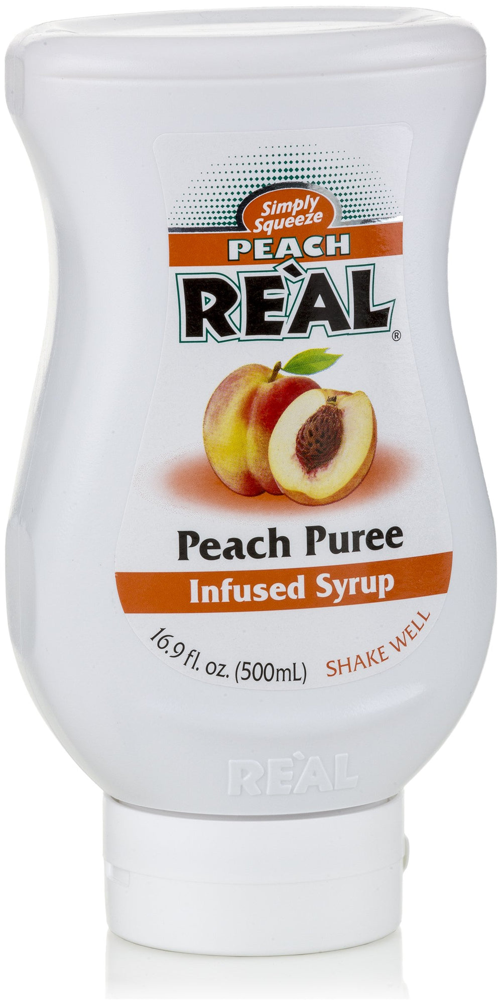 Peach Real label detail, showcasing natural ingredients and peach puree infusion.