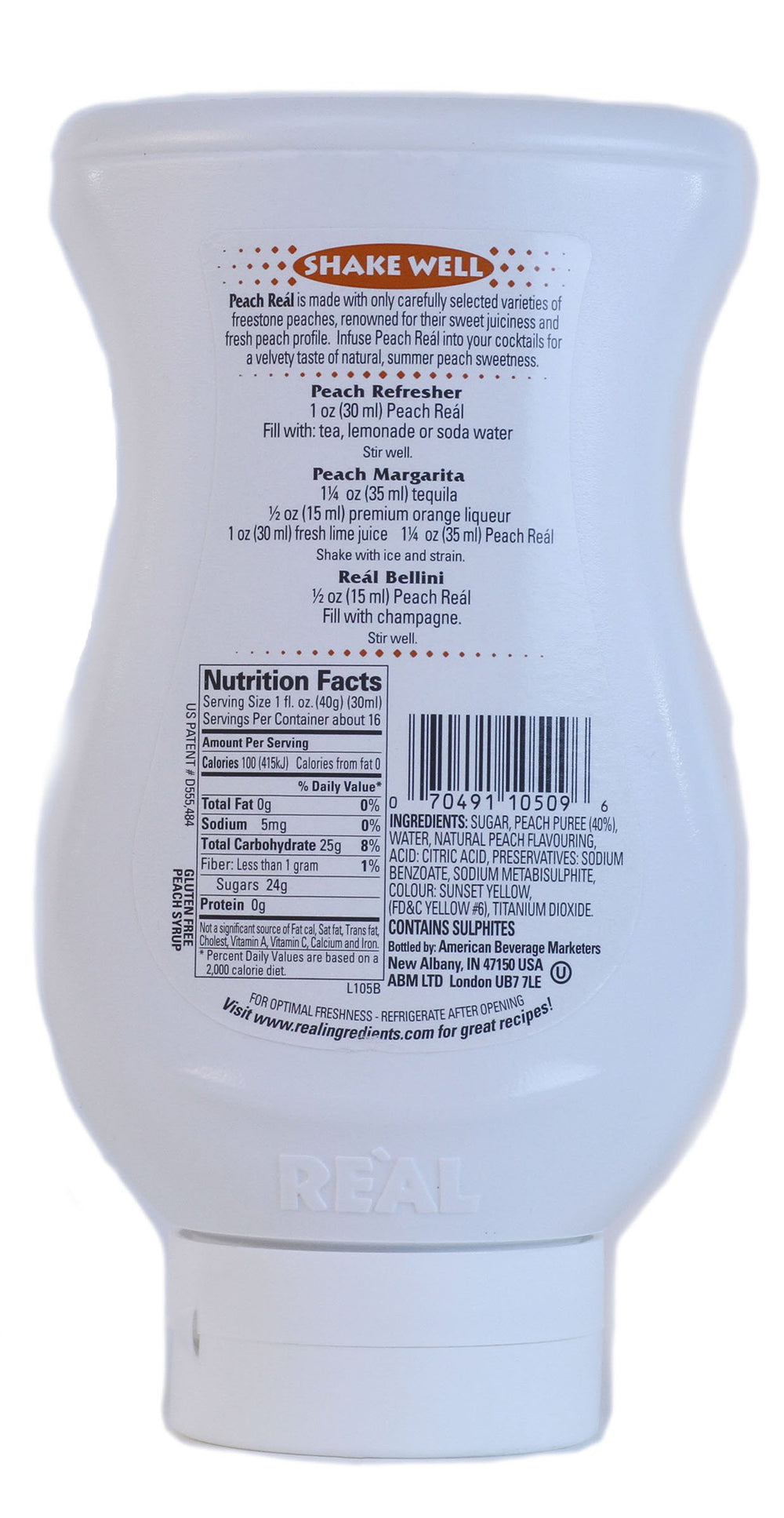 Peach Real syrup pour into a glass, rich peach aroma enhancing summer beverages.