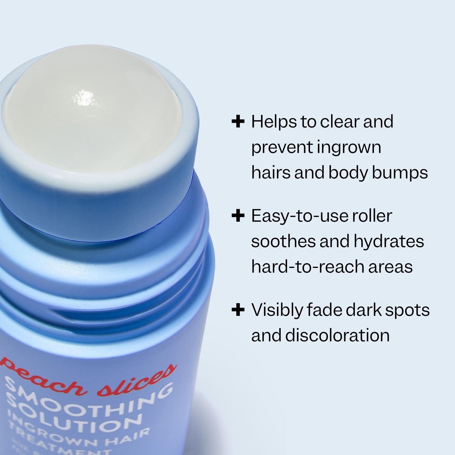 Peach Slices smoothing solution bottle close-up highlights vegan formula.