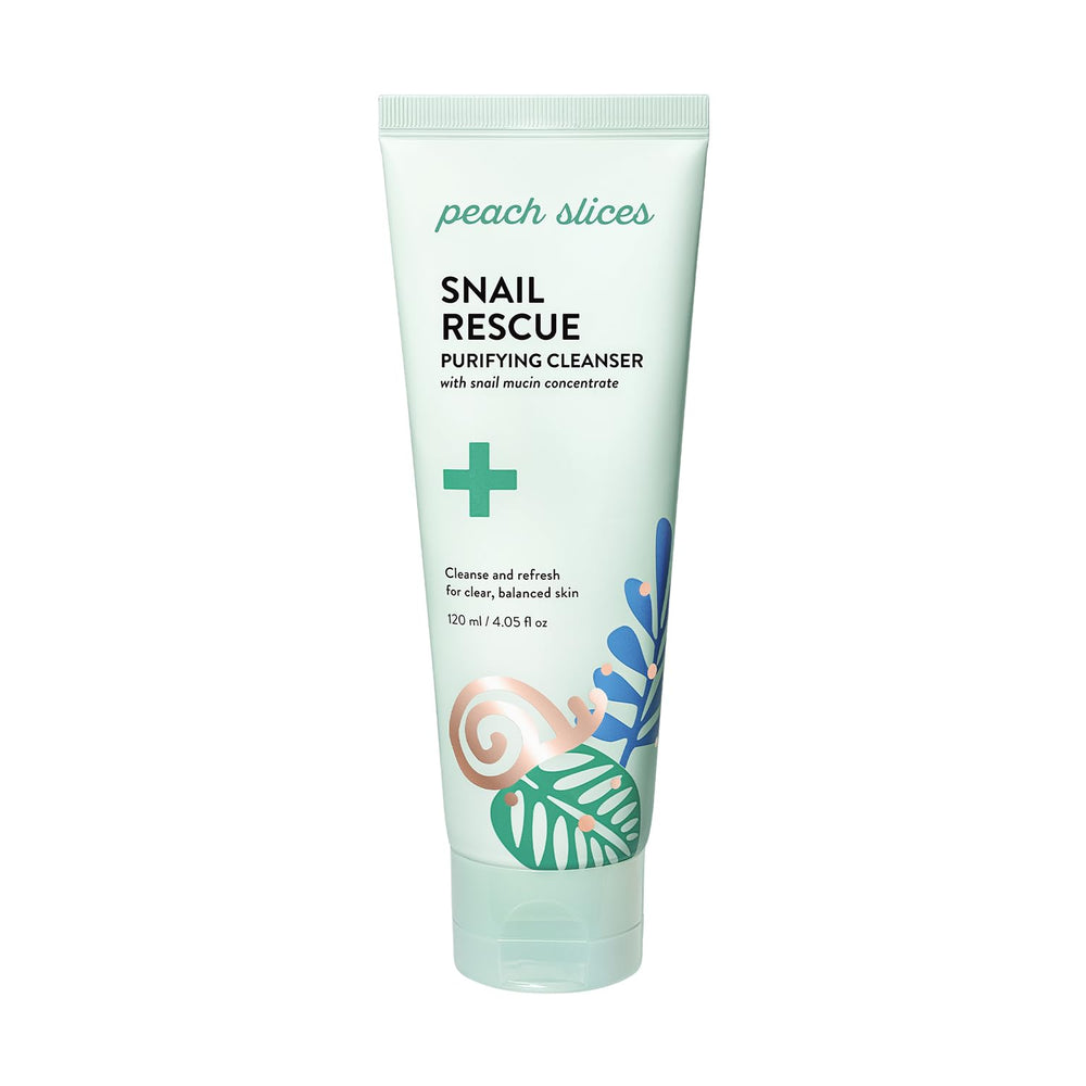 Peach Slices Snail Rescue Cleanser bottle with gentle purifying gel for daily cleanse