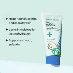 Peach Slices Snail Rescue cream texture swatch showing non-greasy hydration.