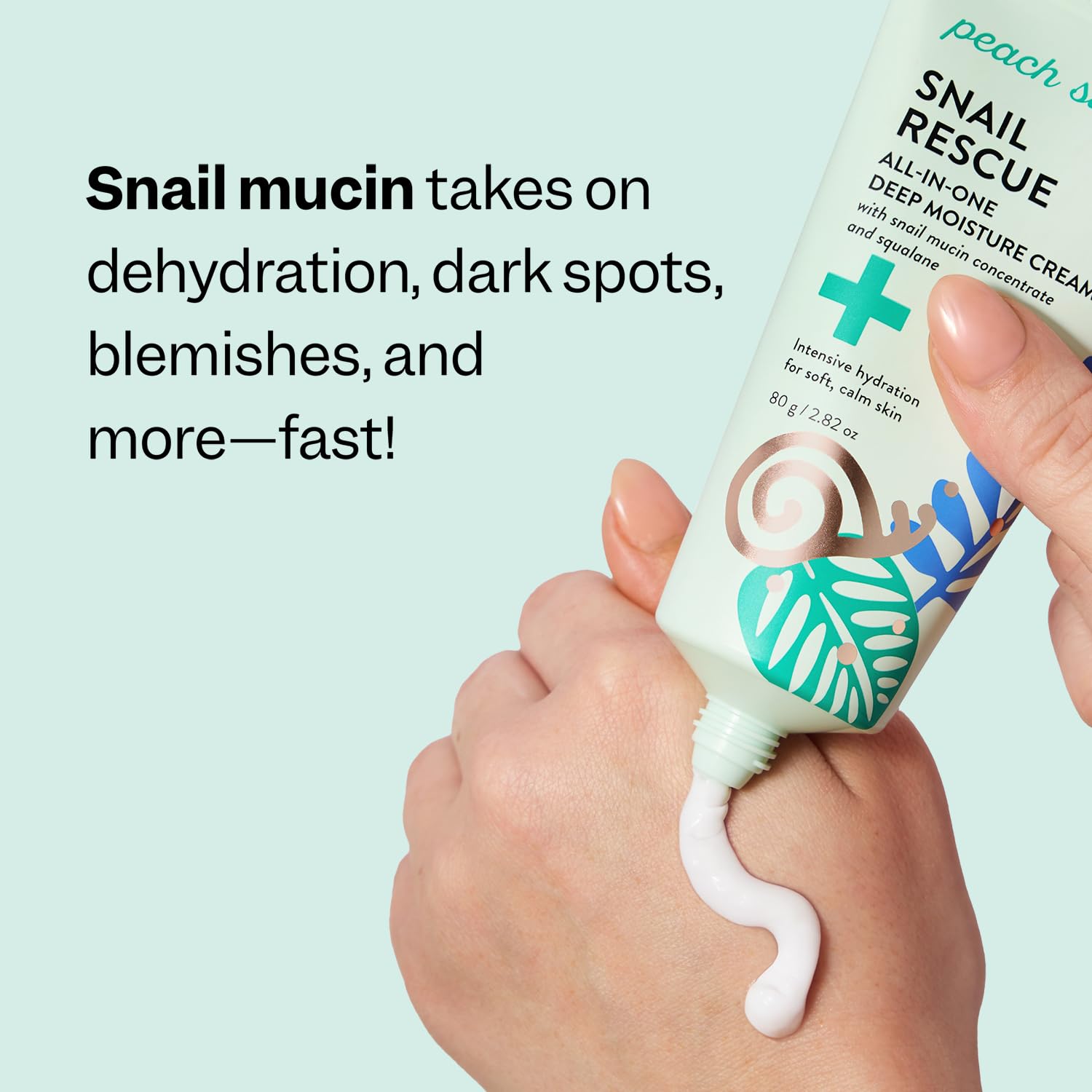 Peach Slices Snail Rescue ingredient shot highlighting hyaluronic acid benefits.