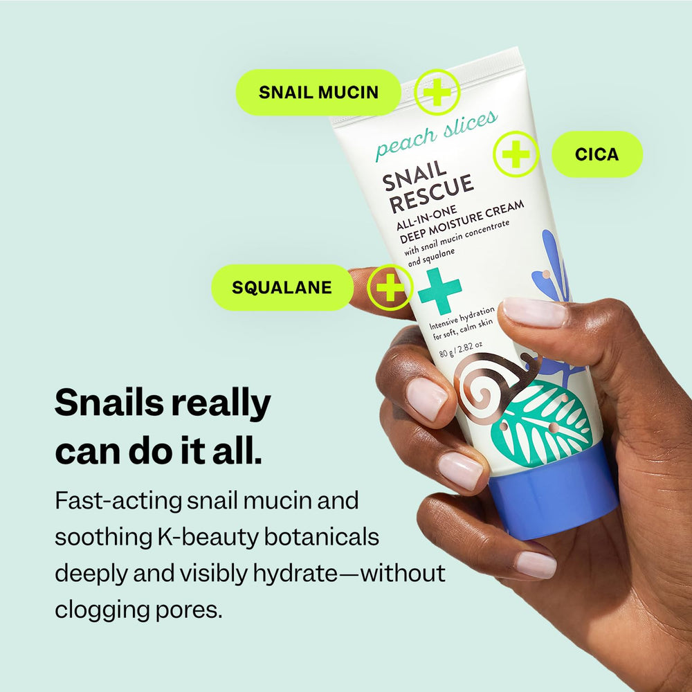 Peach Slices Snail Rescue ingredient shot with squalane for a soft feel.
