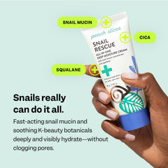 Peach Slices Snail Rescue ingredient shot with squalane for a soft feel.