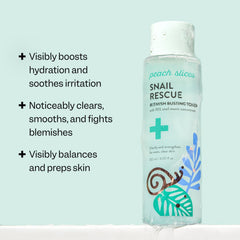 Peach Slices Snail Rescue Toner label highlighting 95% snail mucin