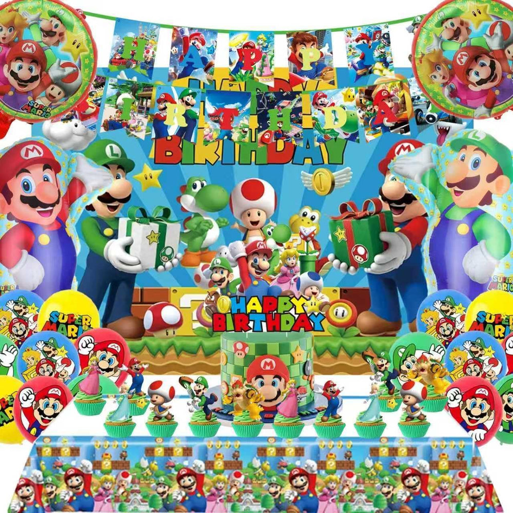 Peachpunk Mario backdrop creates a photo-ready party scene
