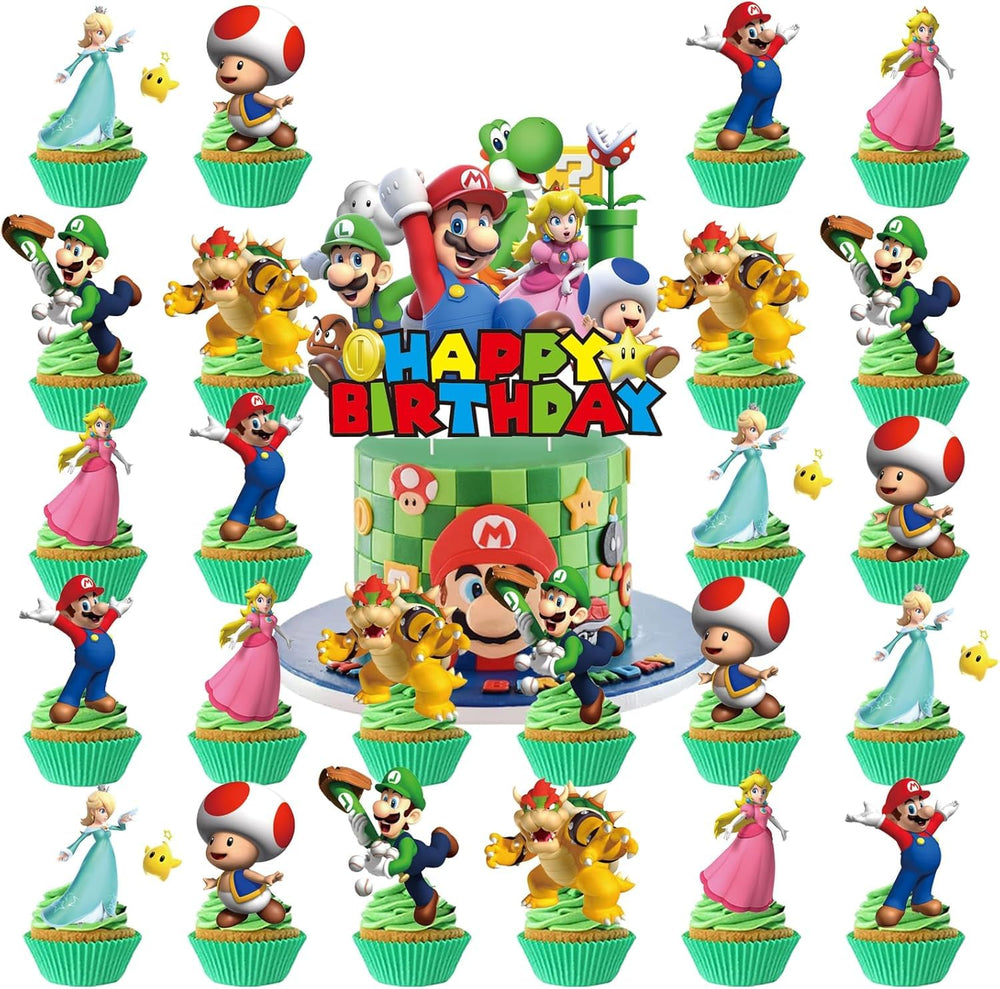 Peachpunk Mario cake toppers accent cupcakes and treats
