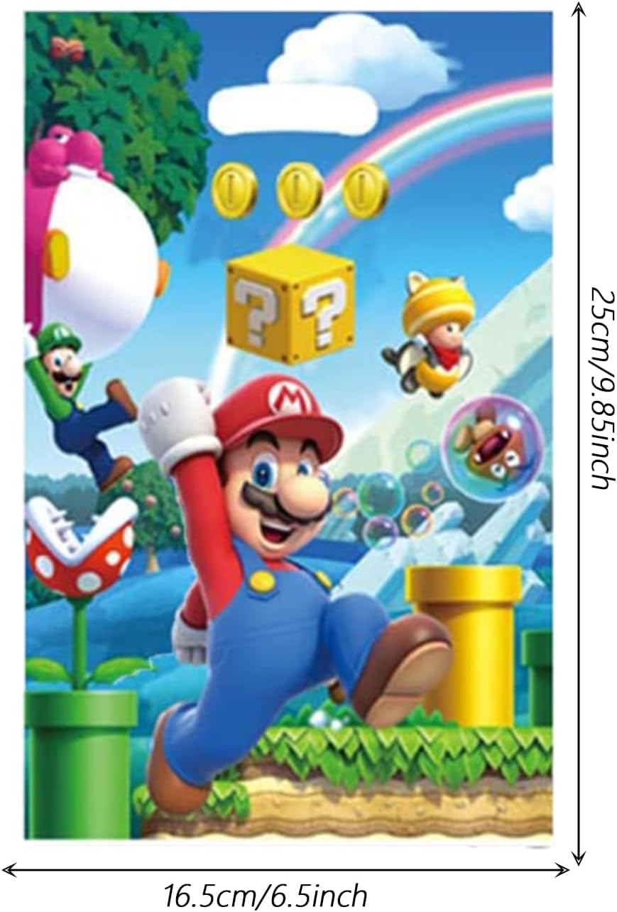 PEACHPUNK Mario-themed gift bags packaged setup ready for party display and quick gifting