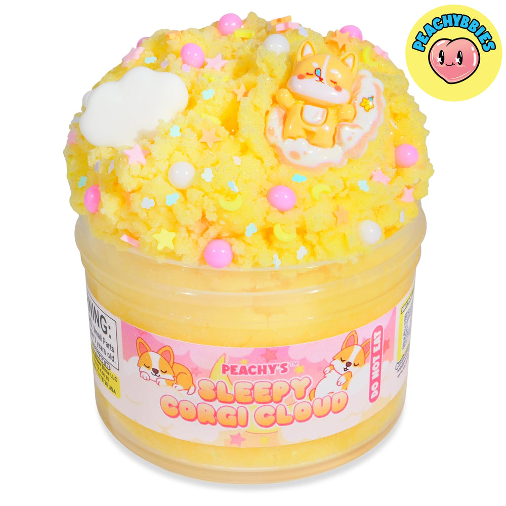 USA-made in Austin, PEACHY Sleepy Corgi Cloud slime