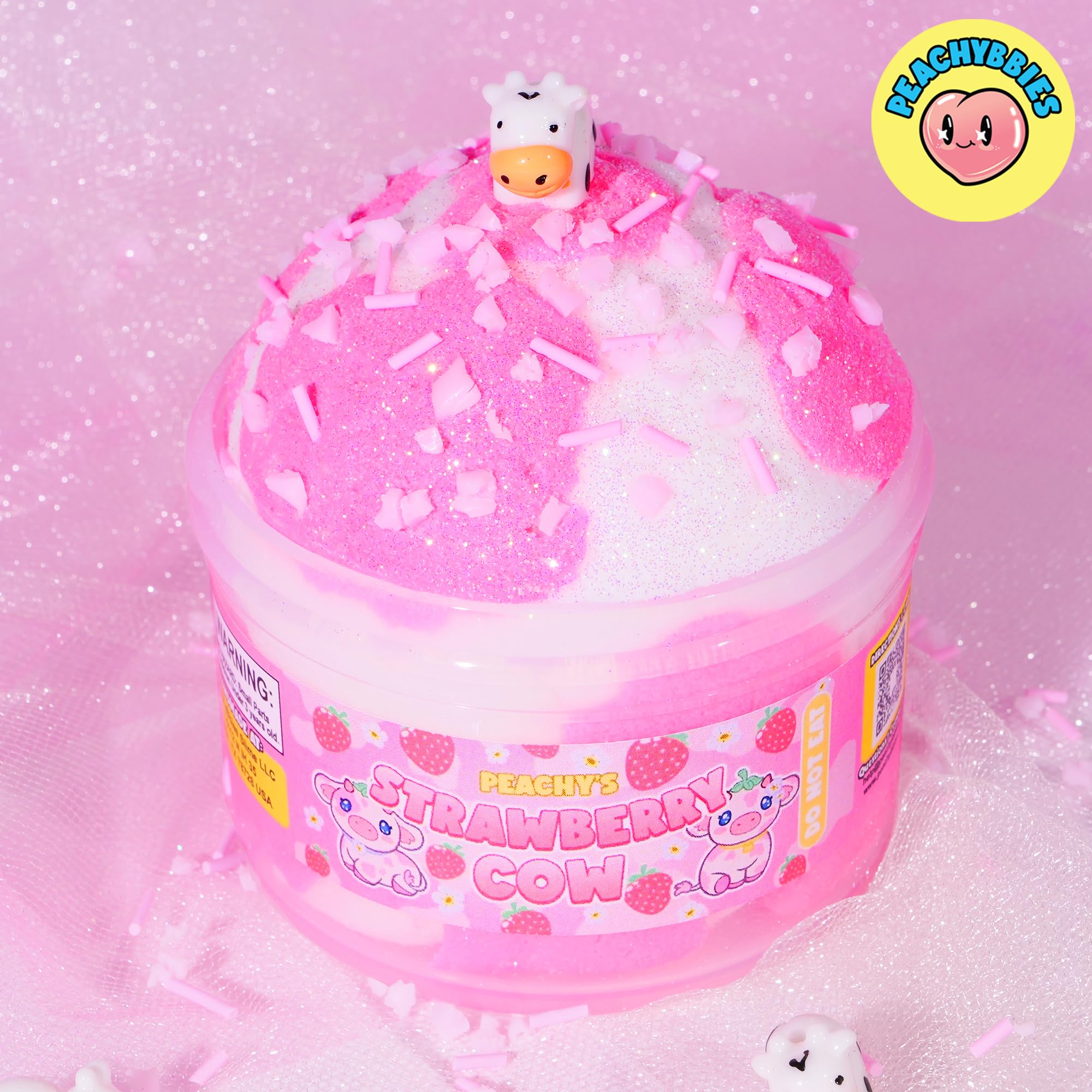 PEACHYBBIES official container keeps slime fresh after play.