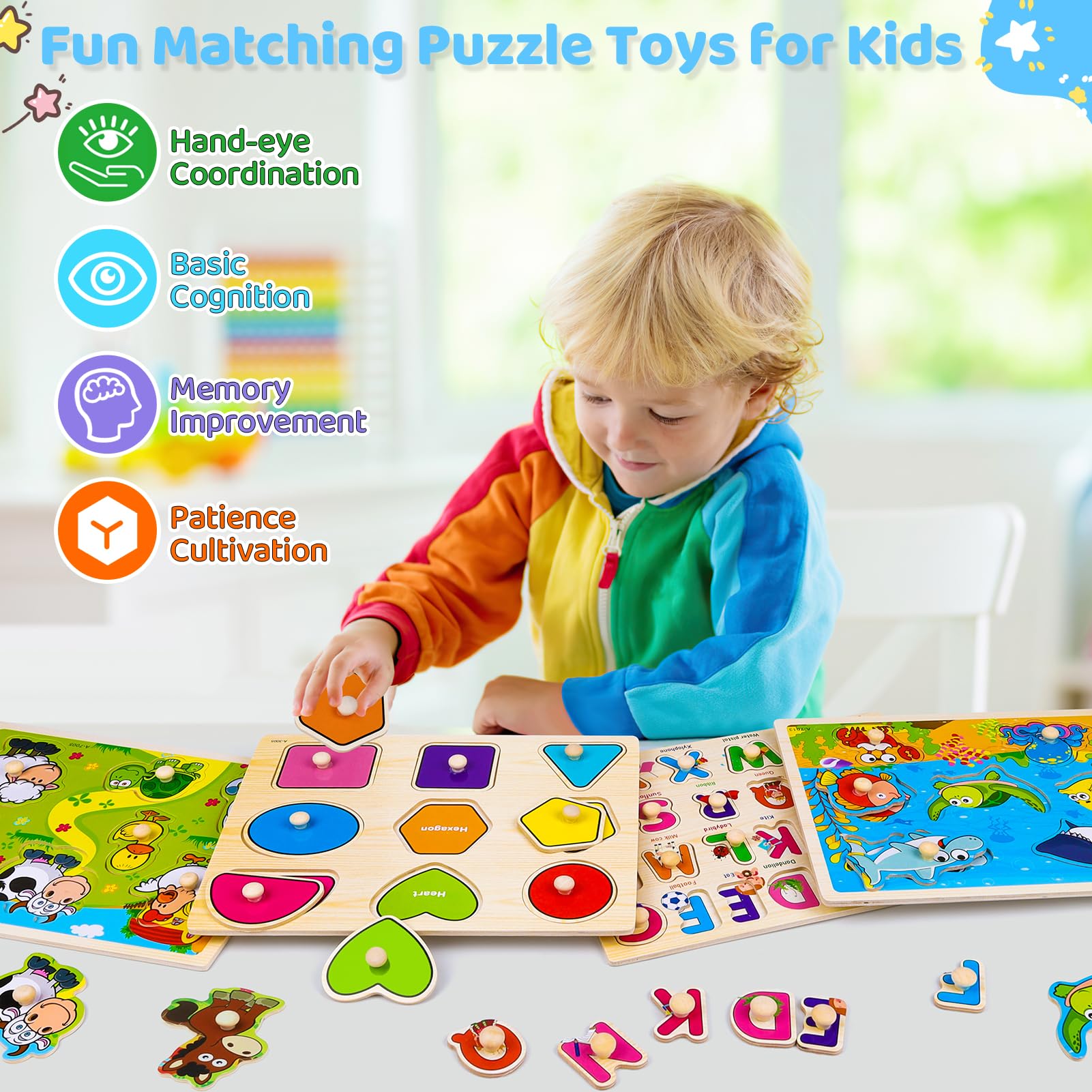 Peacurh farm animal peg puzzle promotes animal recognition and hand-eye coordination