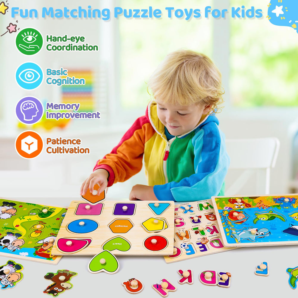 Peacurh farm animal peg puzzle promotes animal recognition and hand-eye coordination