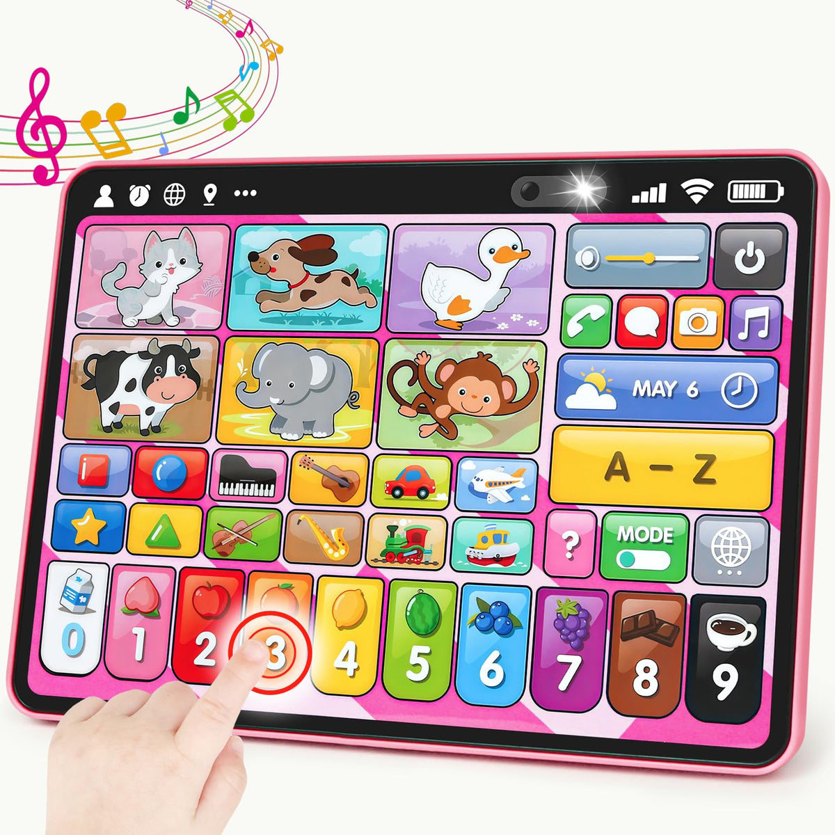 Peacurh trilingual tablet with learning icons boosts early language recognition.