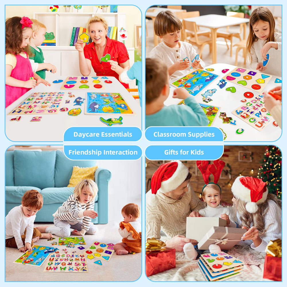 Peacurh wooden toddler puzzle set highlights durable construction for learning