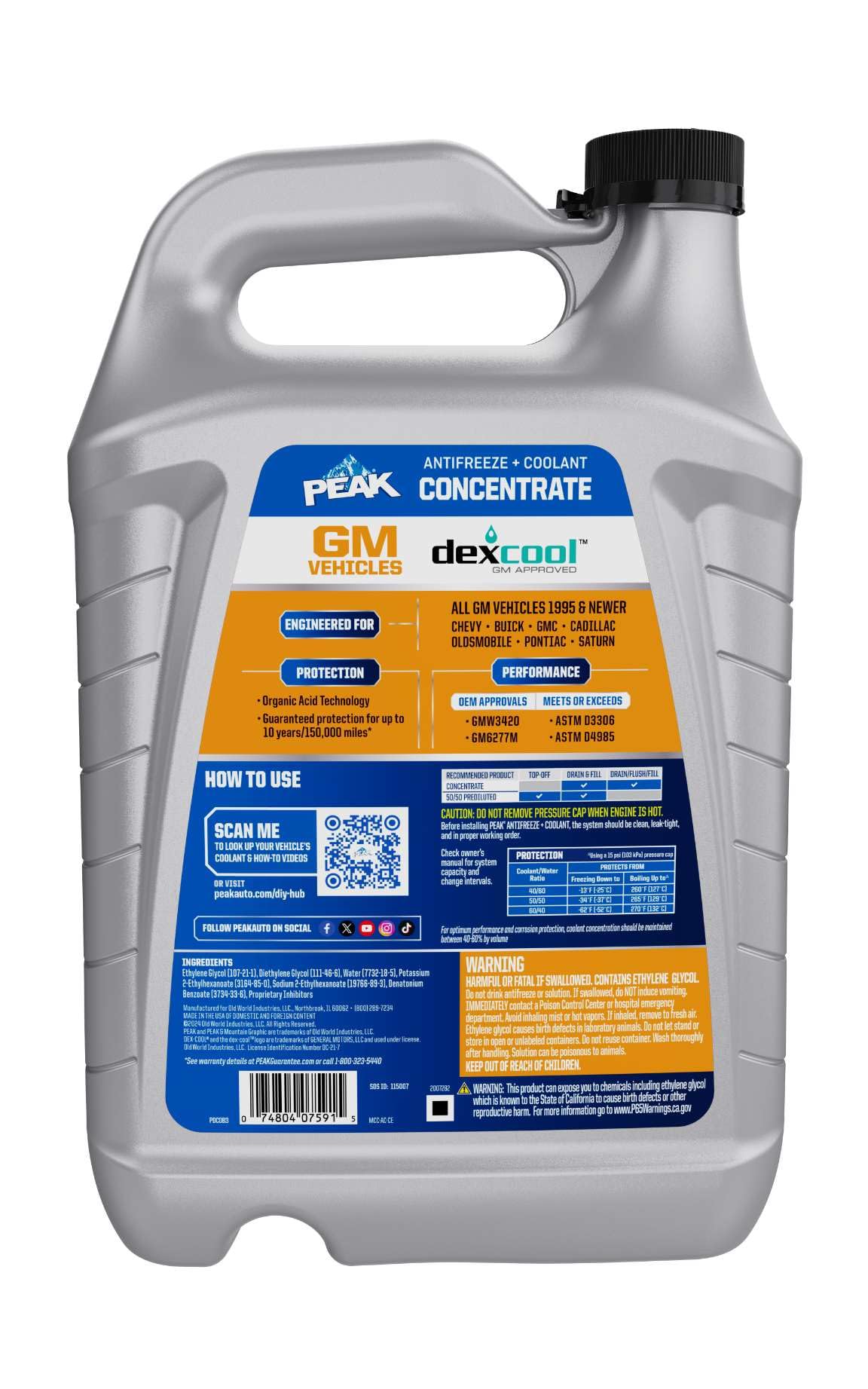 PEAK DEX-Coolant emblem closeup on bottle label suggests trusted automotive cooling brand.