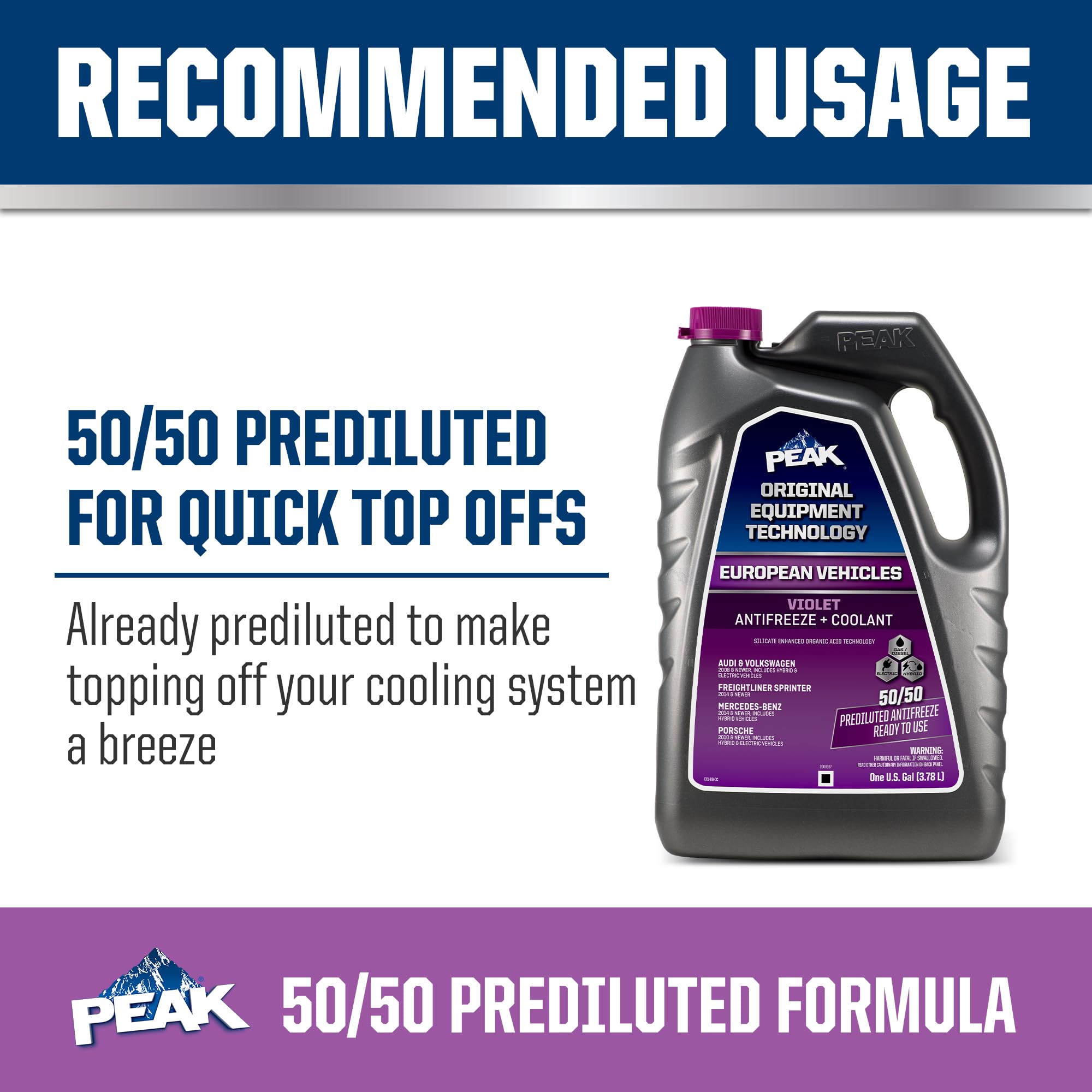 PEAK OET 1-gallon packaging ready for quick top-offs