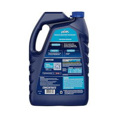 Close-up of PEAK OET blue antifreeze label highlighting product details.