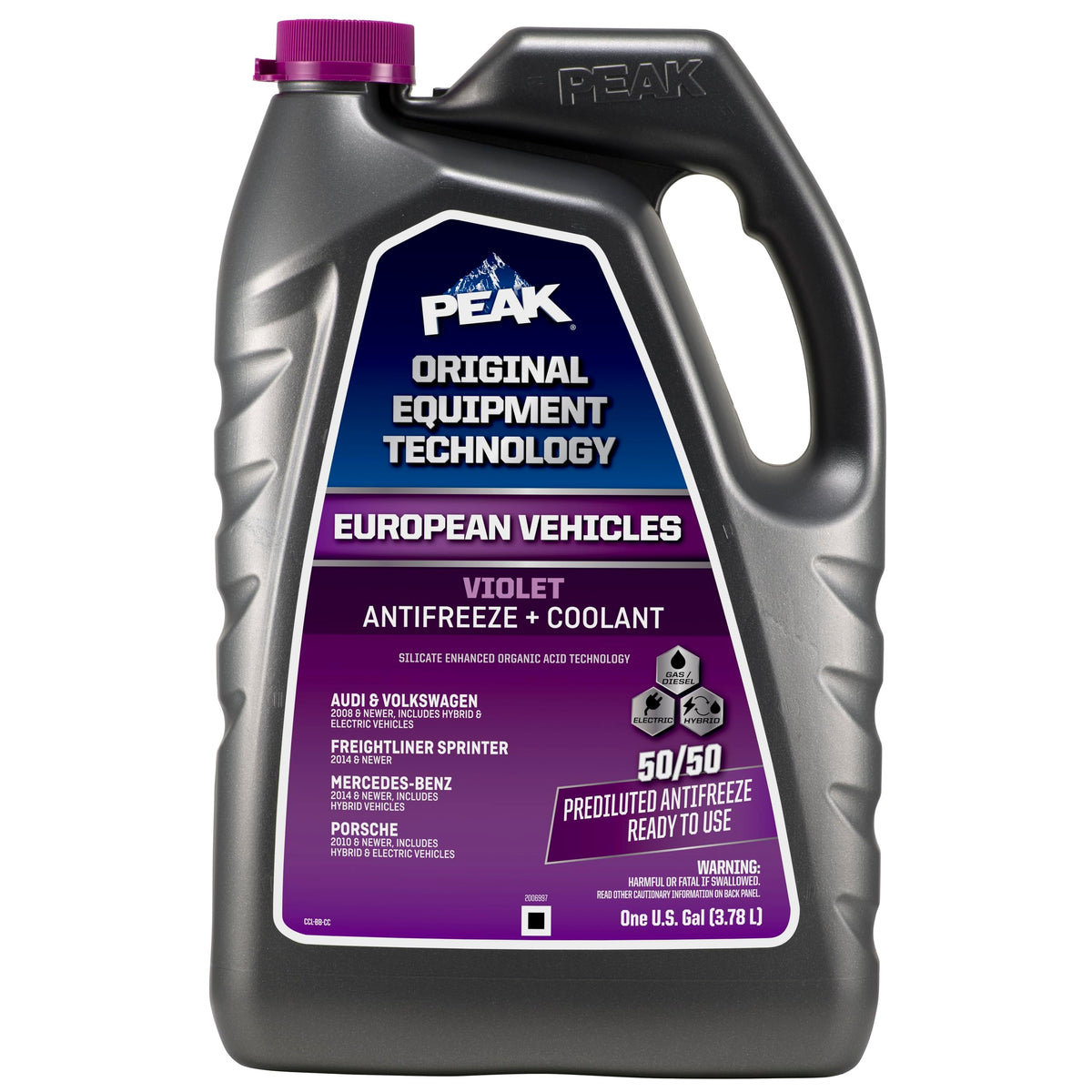 PEAK OET extended life violet coolant bottle for European vehicles, ready for 50-50 mix